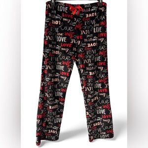#1694 - Love Minky Fleece Lounge Sleep Pants Black Pink Red Drawstring